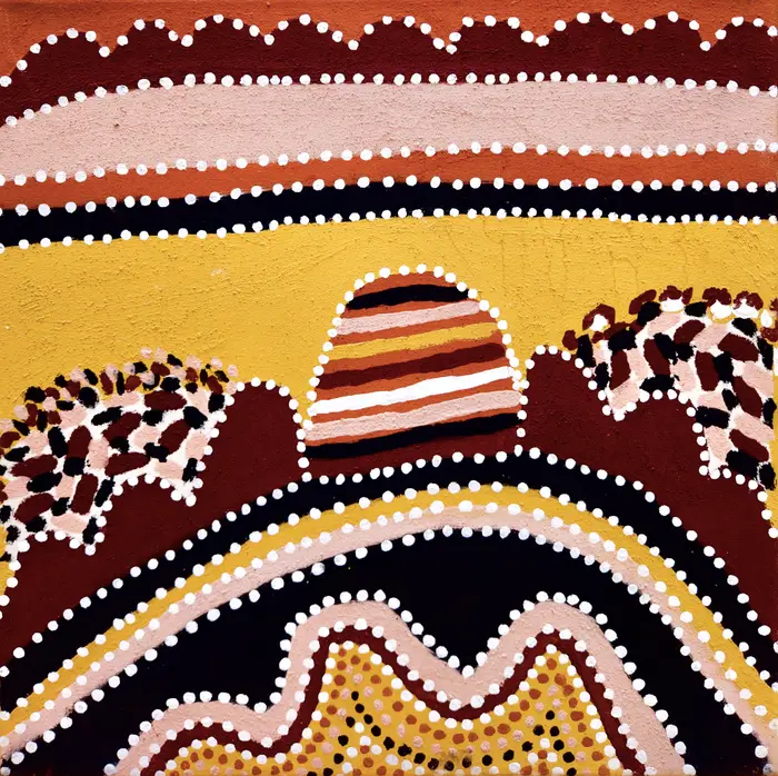 Madigan Thomas, Jiyirriny Ngarranggarni Gawarriny - Kangaroo Dreaming At Gawarriny, 2009, natural earth pigments on canvas, 45 x 45 cm