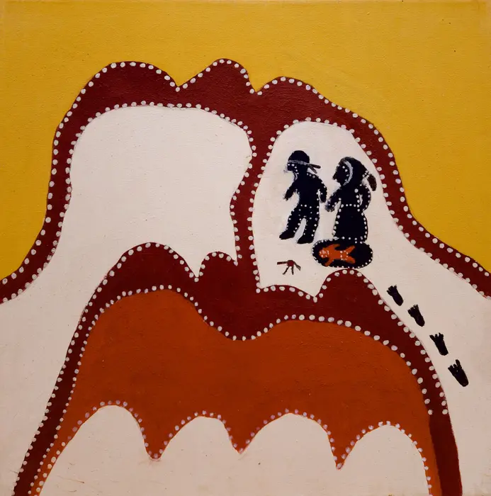 Madigan Thomas, Ngalil And Jiyliny (Man And Woman), 2008, natural earth pigments on canvas, 80 x 80 cm