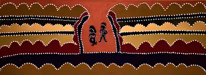 Madigan Thomas, Ngalil And Jiyliny (Man And Woman), 2007, natural earth pigments on canvas, 45 x 120 cm