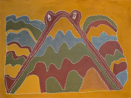 Madigan Thomas, Walilmalil Ngarrangkarni (Flying Fox Dreaming), 2001, natural earth pigments on canvas, 120 x 90 cm