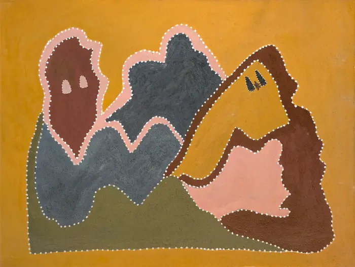 Madigan Thomas, Fire and Water Ngarranggarni, 2001, natural earth pigments on canvas, 90 x 120 cm
