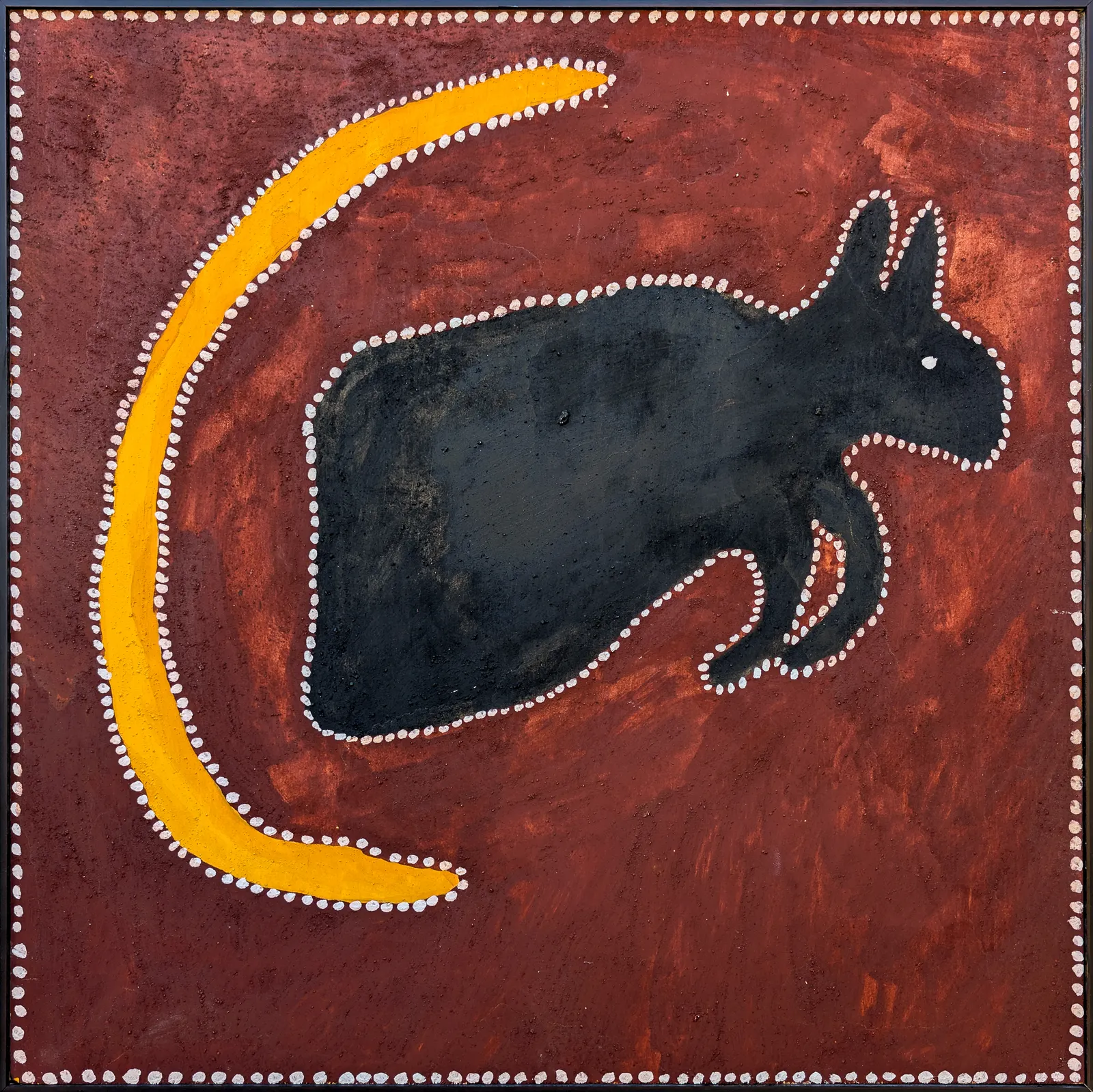Peter Thomas, Tawurr - Half Kangaroo, 2026, natural earth pigments on plywood, 59.5 x 59.5 cm ; 61 x 61 cm frame