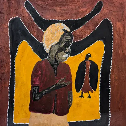 Peter Thomas, Hector, 2026, natural earth pigments on plywood, 59.5 x 59.5 cm