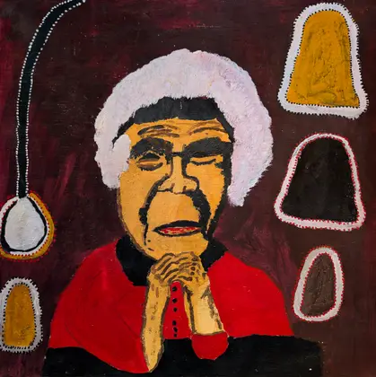 Peter Thomas, Queenie, 2026, natural earth pigments on plywood, 59.5 x 59.5 cm
