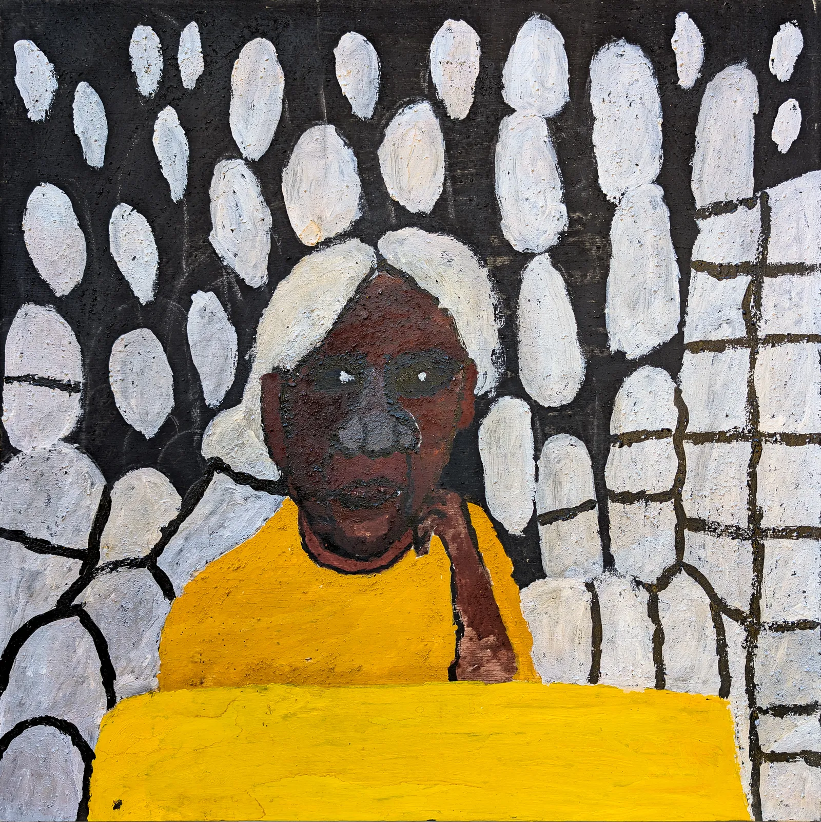 Peter Thomas, Lena, 2026, natural earth pigments on plywood, 59.5 x 59.5 cm