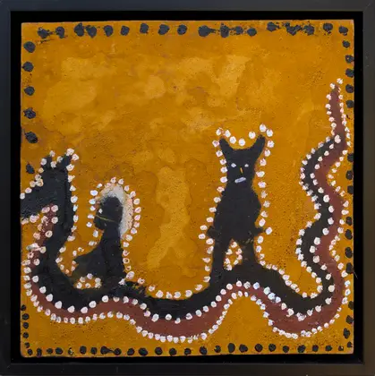 Peter Thomas, Gurrir Gurrir Joomba, 2026, natural earth pigments on plywood, 30 x 30 cm ; 33.5 x 33.5 cm frame
