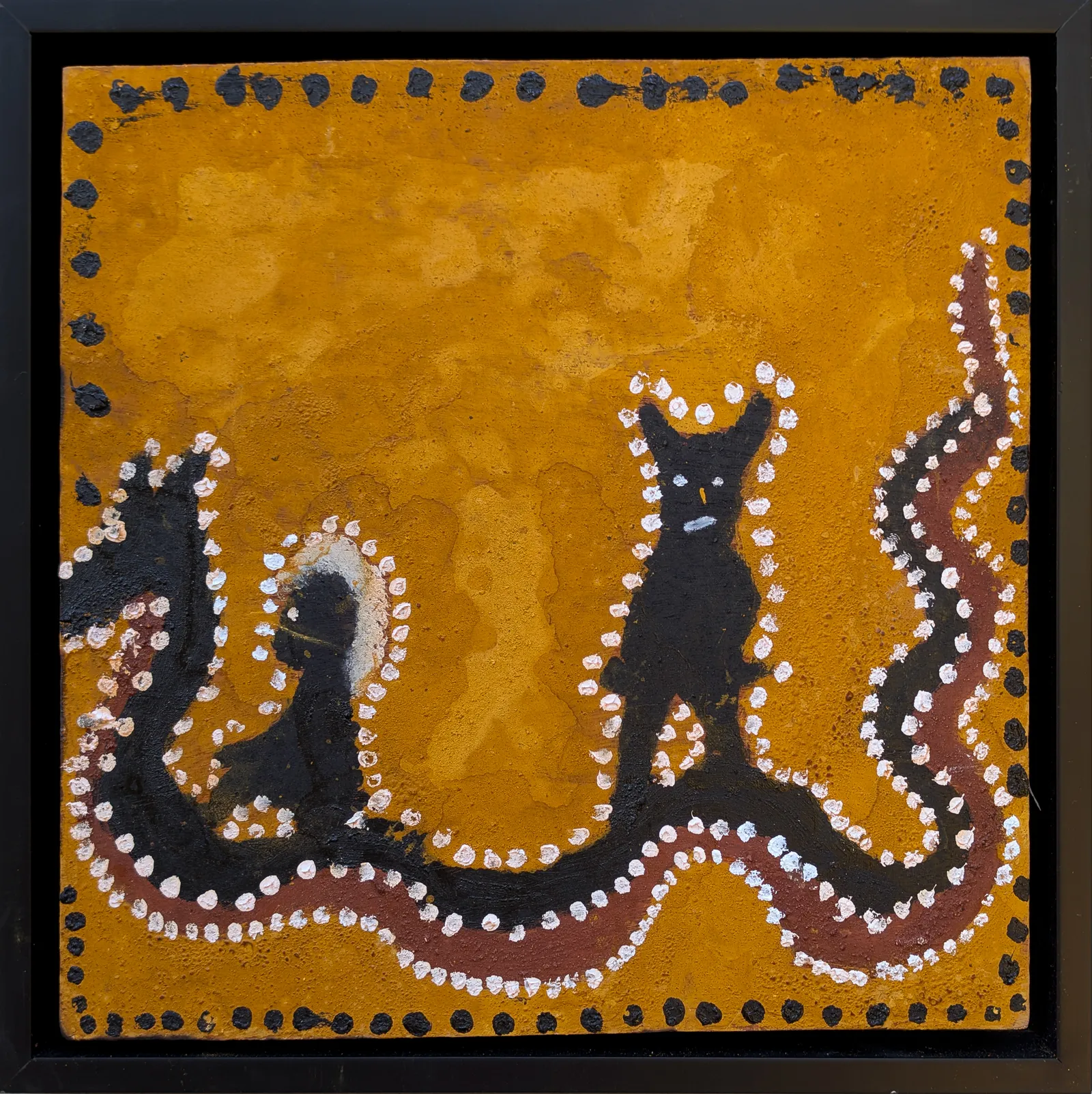 Peter Thomas, Gurrir Gurrir Joomba, 2026, natural earth pigments on plywood, 30 x 30 cm ; 33.5 x 33.5 cm frame