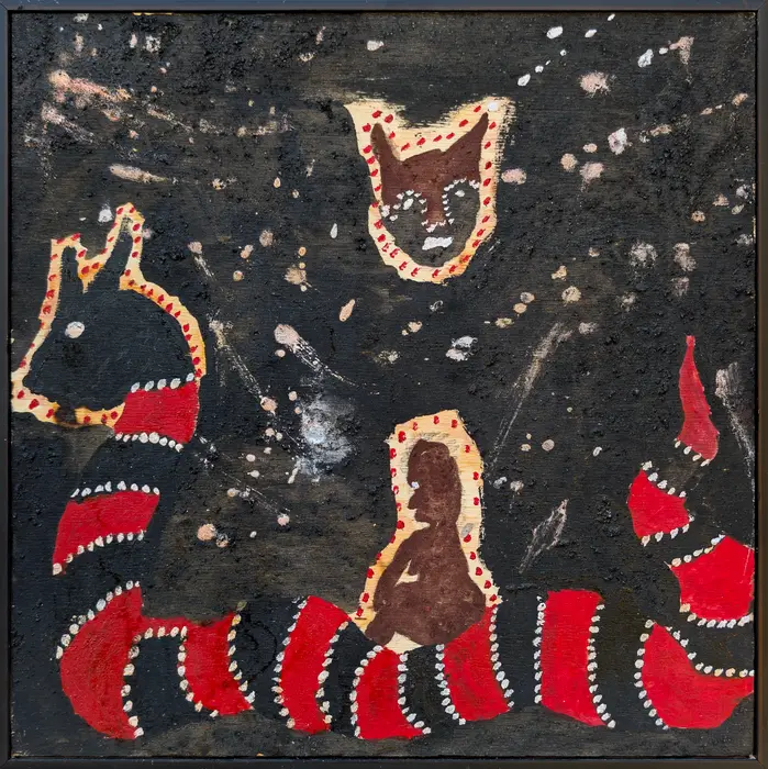 Peter Thomas, Gurrir Gurrir Joomba, 2026, natural earth pigments on plywood, 30 x 30 cm ; 31 x 31 cm frame