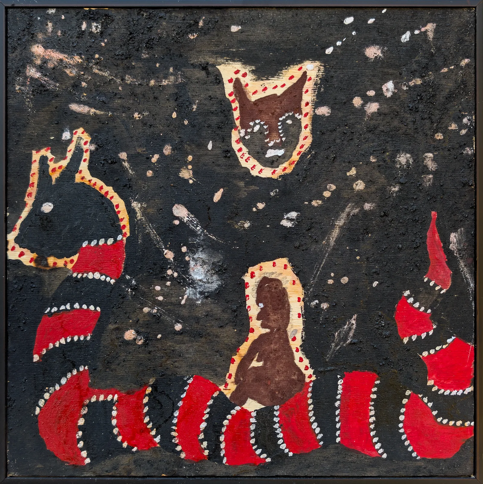 Peter Thomas, Gurrir Gurrir Joomba, 2026, natural earth pigments on plywood, 30 x 30 cm ; 31 x 31 cm frame