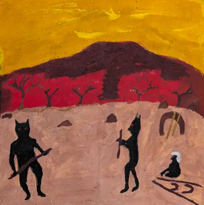 Peter Thomas, Duwari Stealing Wife, 2025, natural earth pigments on plywood, 30 x 30 cm