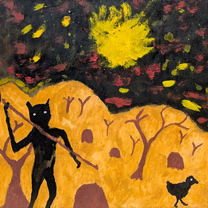 Peter Thomas, Duwari Hunting, 2025, natural earth pigments on plywood, 30 x 30 cm