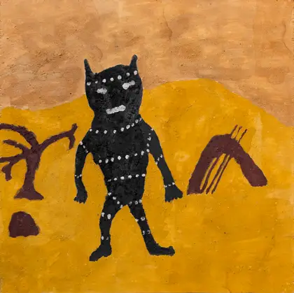 Peter Thomas, Duwari's Camp, 2025, natural earth pigments on plywood, 30 x 30 cm