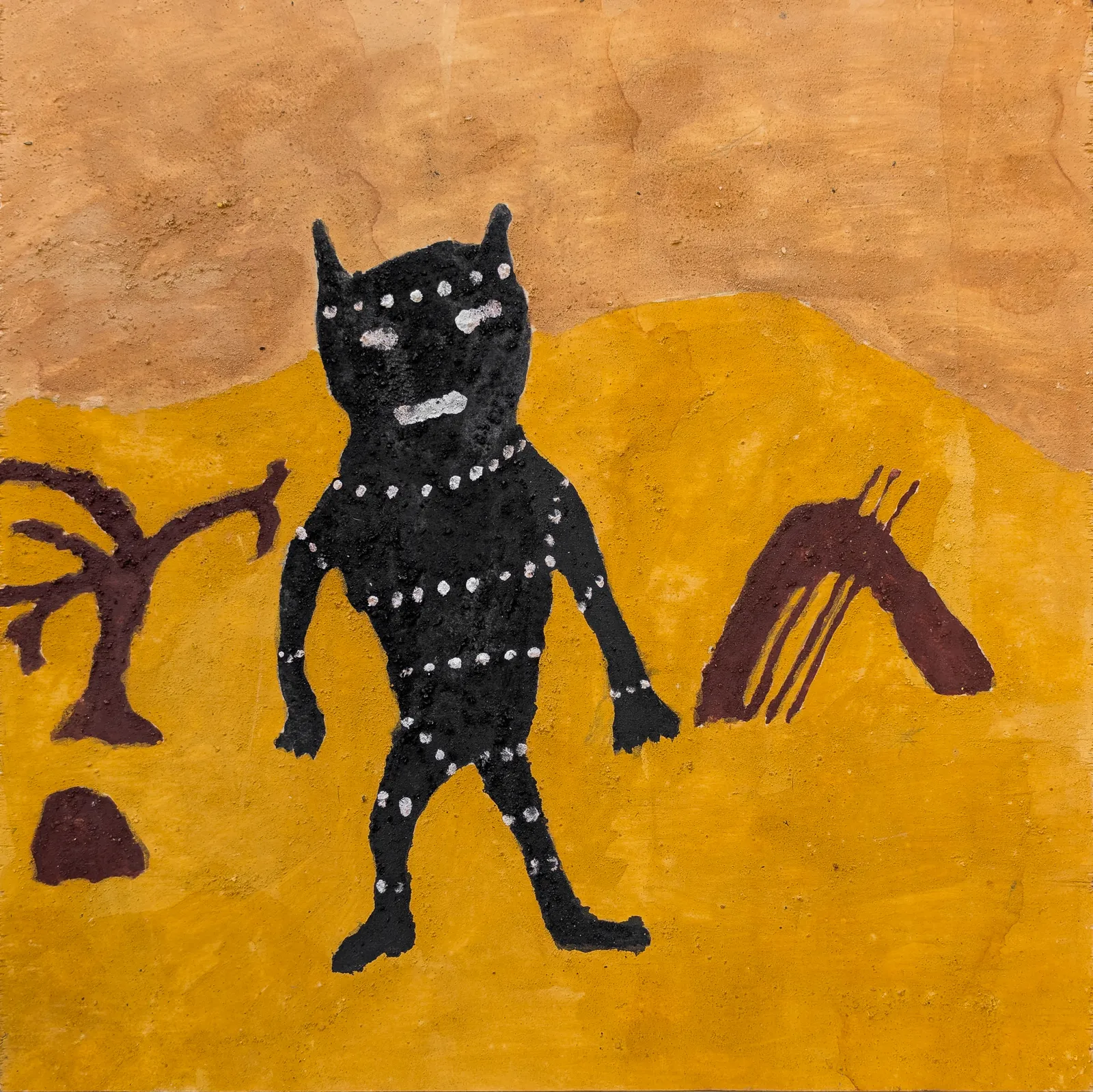 Peter Thomas, Duwari's Camp, 2025, natural earth pigments on plywood, 30 x 30 cm