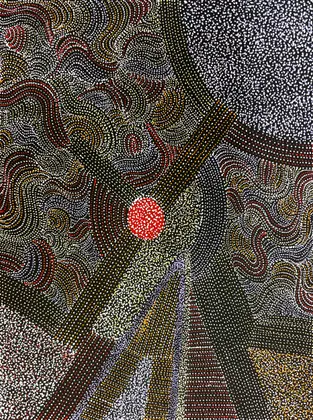 Abie Loy Kemarre, Bush Turkey Design, 2026, synthetic polymer paint on canvas, 61 x 46 cm
