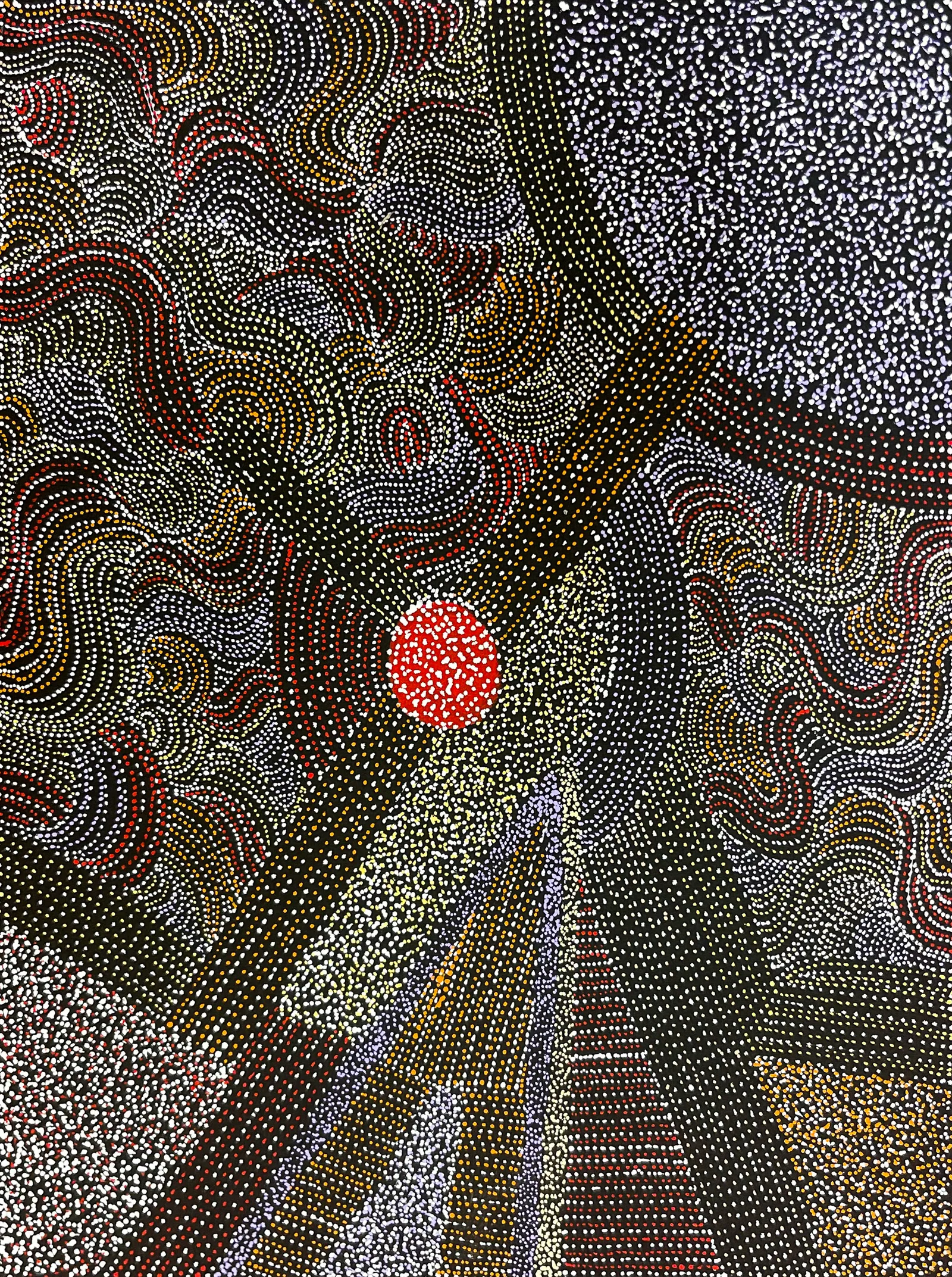 Abie Loy Kemarre, Bush Turkey Design, 2026, synthetic polymer paint on canvas, 61 x 45 cm