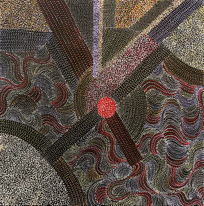 Abie Loy Kemarre, Bush Turkey Design, 2026, synthetic polymer paint on canvas, 62 x 62 cm