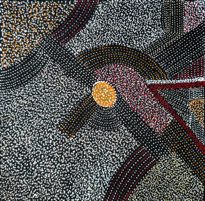Abie Loy Kemarre, Bush Turkey Design, 2026, synthetic polymer paint on canvas, 30 x 30 cm