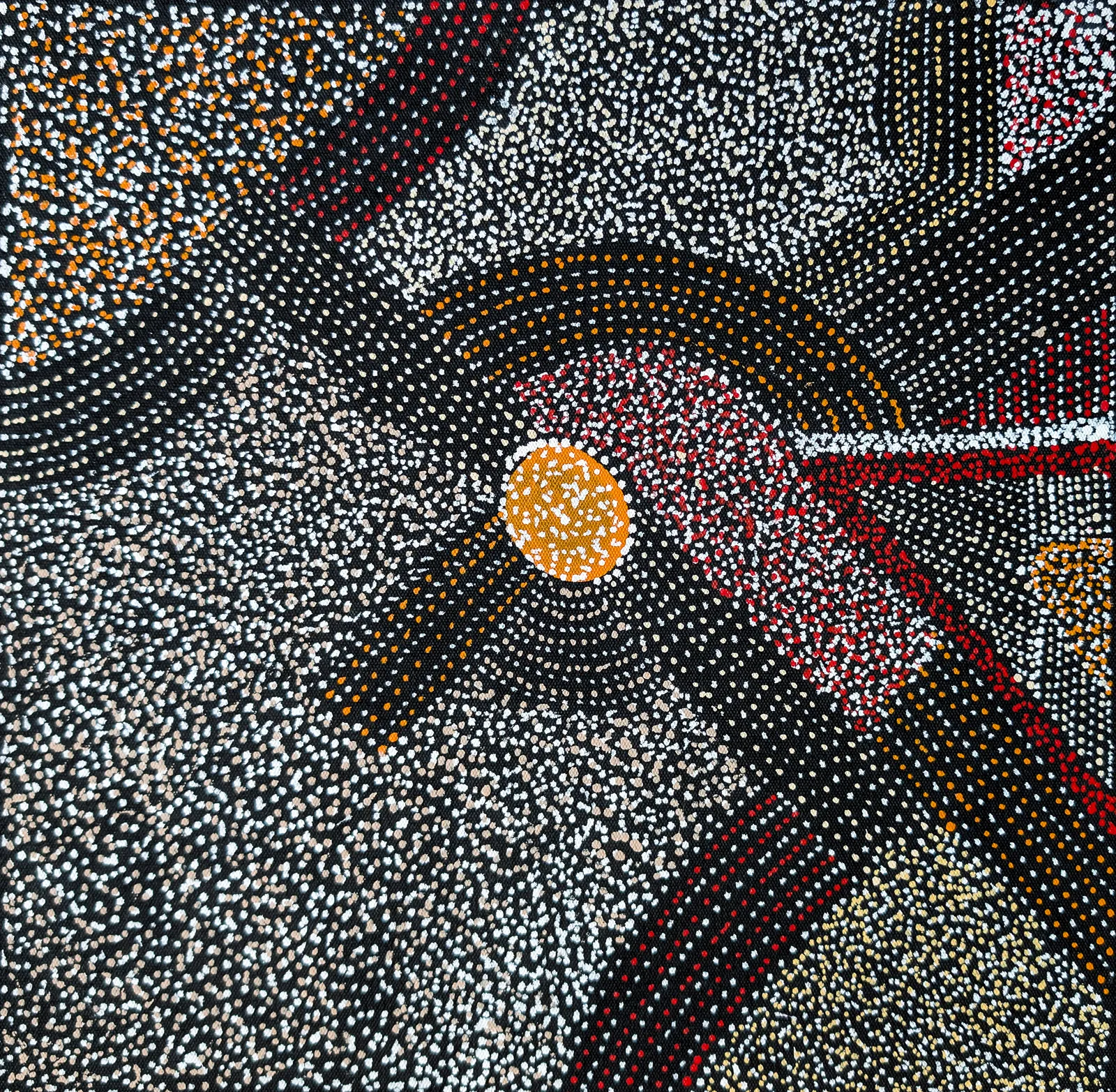Abie Loy Kemarre, Bush Turkey Design, 2026, synthetic polymer paint on canvas, 30 x 30 cm