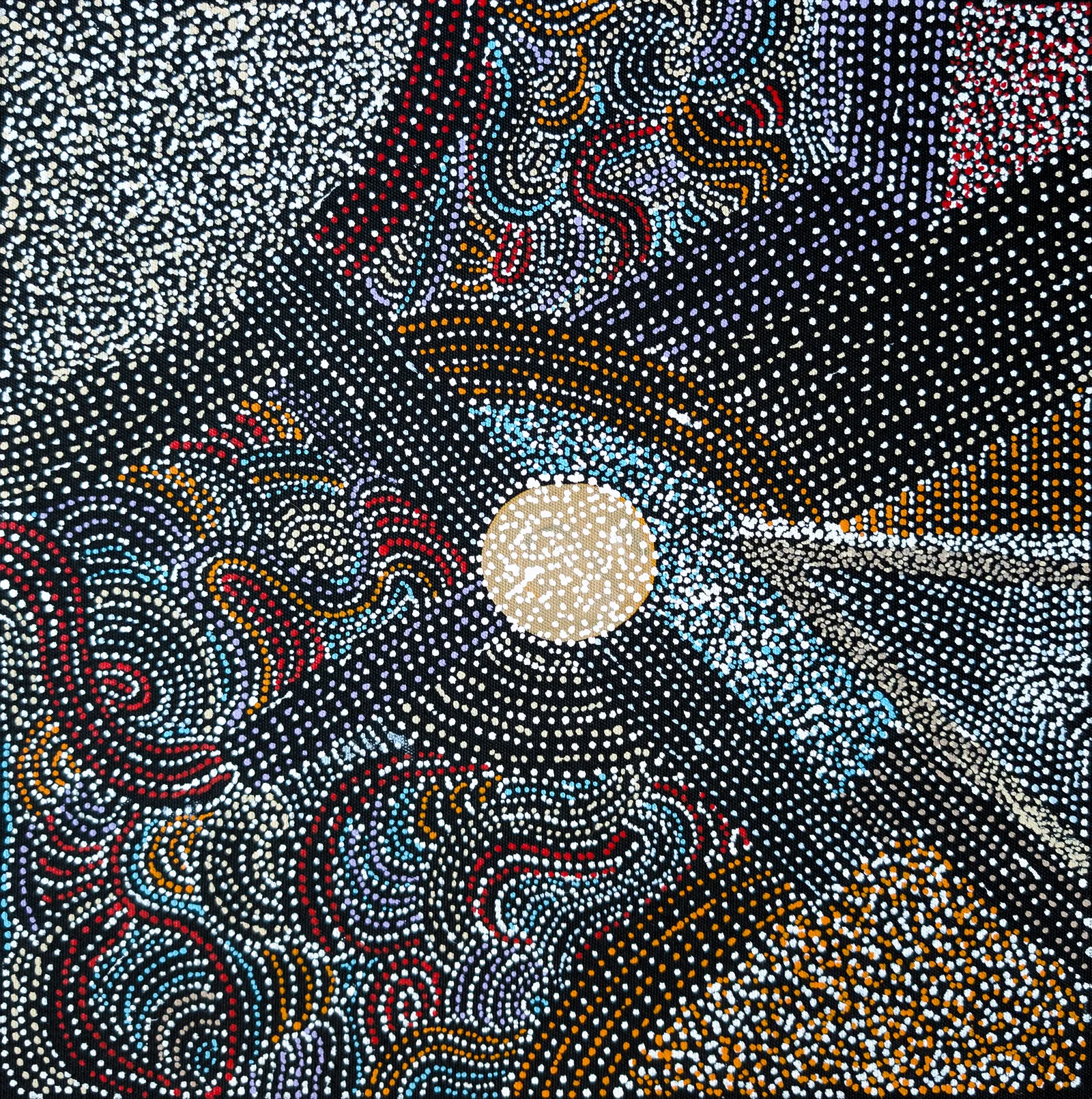 Abie Loy Kemarre, Bush Turkey Design, 2026, synthetic polymer paint on canvas, 30 x 30 cm