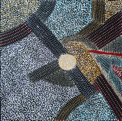 Abie Loy Kemarre, Bush Turkey Design, 2026, synthetic polymer paint on canvas, 30 x 30 cm