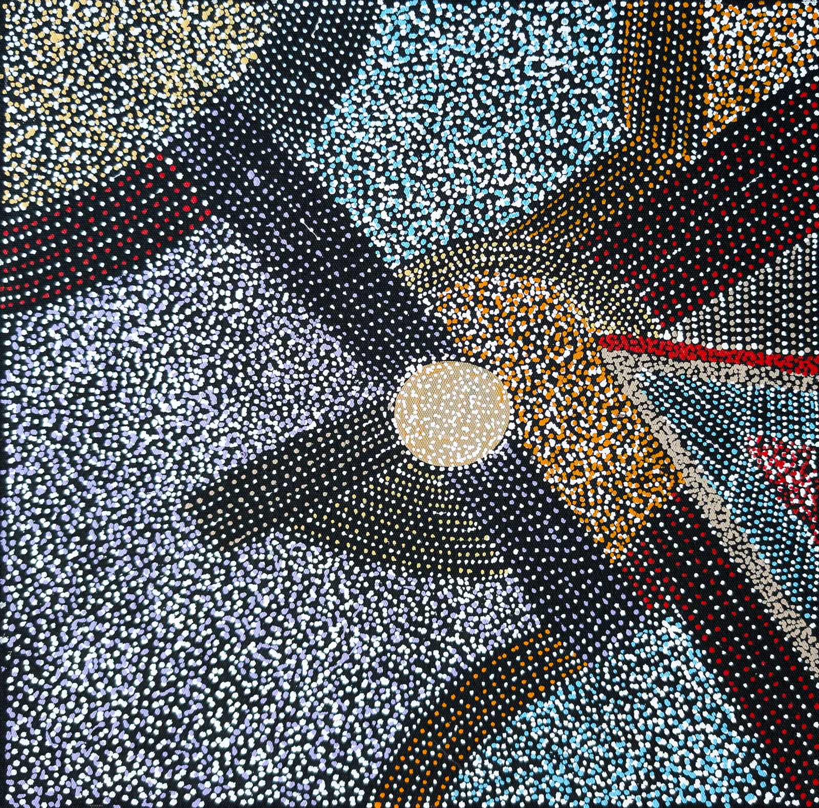Abie Loy Kemarre, Bush Turkey Design, 2026, synthetic polymer paint on canvas, 30 x 30 cm