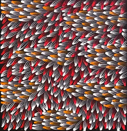 Abie Loy Kemarre, Bush Medicine Leaf, 2026, synthetic polymer paint on canvas, 30.5 x 30 cm