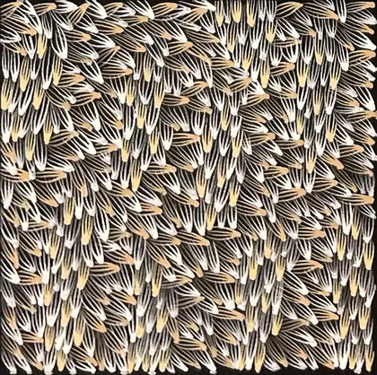 Abie Loy Kemarre, Bush Medicine Leaf, 2026, synthetic polymer paint on canvas, 30.5 x 30 cm