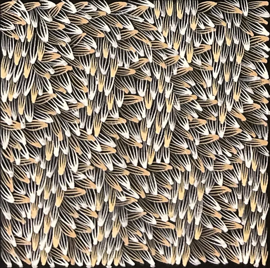 Abie Loy Kemarre, Bush Medicine Leaf, 2026, synthetic polymer paint on canvas, 30.5 x 30 cm
