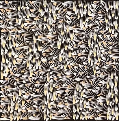 Abie Loy Kemarre, Bush Medicine Leaf, 2026, synthetic polymer paint on canvas, 30.5 x 30 cm