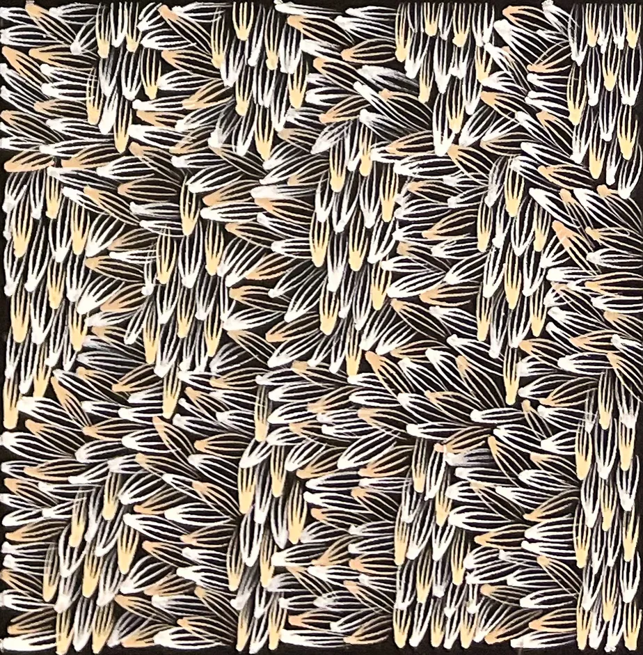 Abie Loy Kemarre, Bush Medicine Leaf, 2026, synthetic polymer paint on canvas, 30.5 x 30 cm