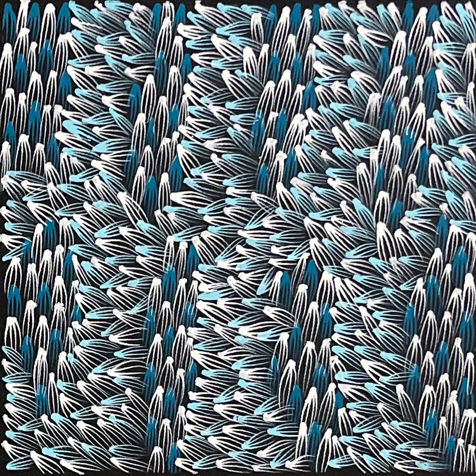 Abie Loy Kemarre, Bush Medicine Leaf, 2026, synthetic polymer paint on canvas, 30.5 x 30.5 cm