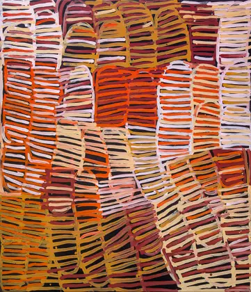 Minnie Pwerle, Bush Melon / Body Paint Design, 2005, synthetic polymer paint on canvas, 128 x 111 cm
