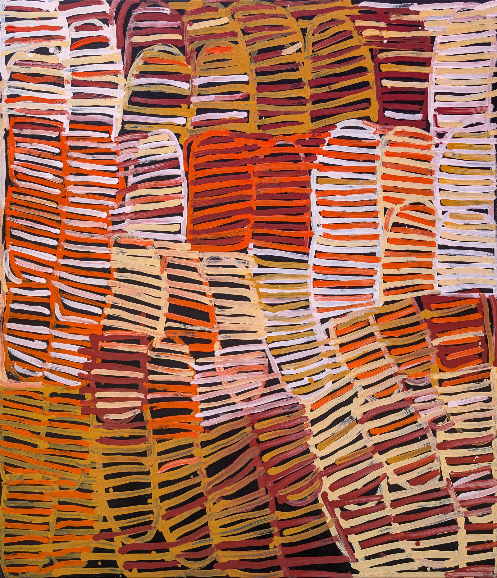 Minnie Pwerle, Bush Melon / Body Paint Design, 2005, synthetic polymer paint on canvas, 128 x 111 cm