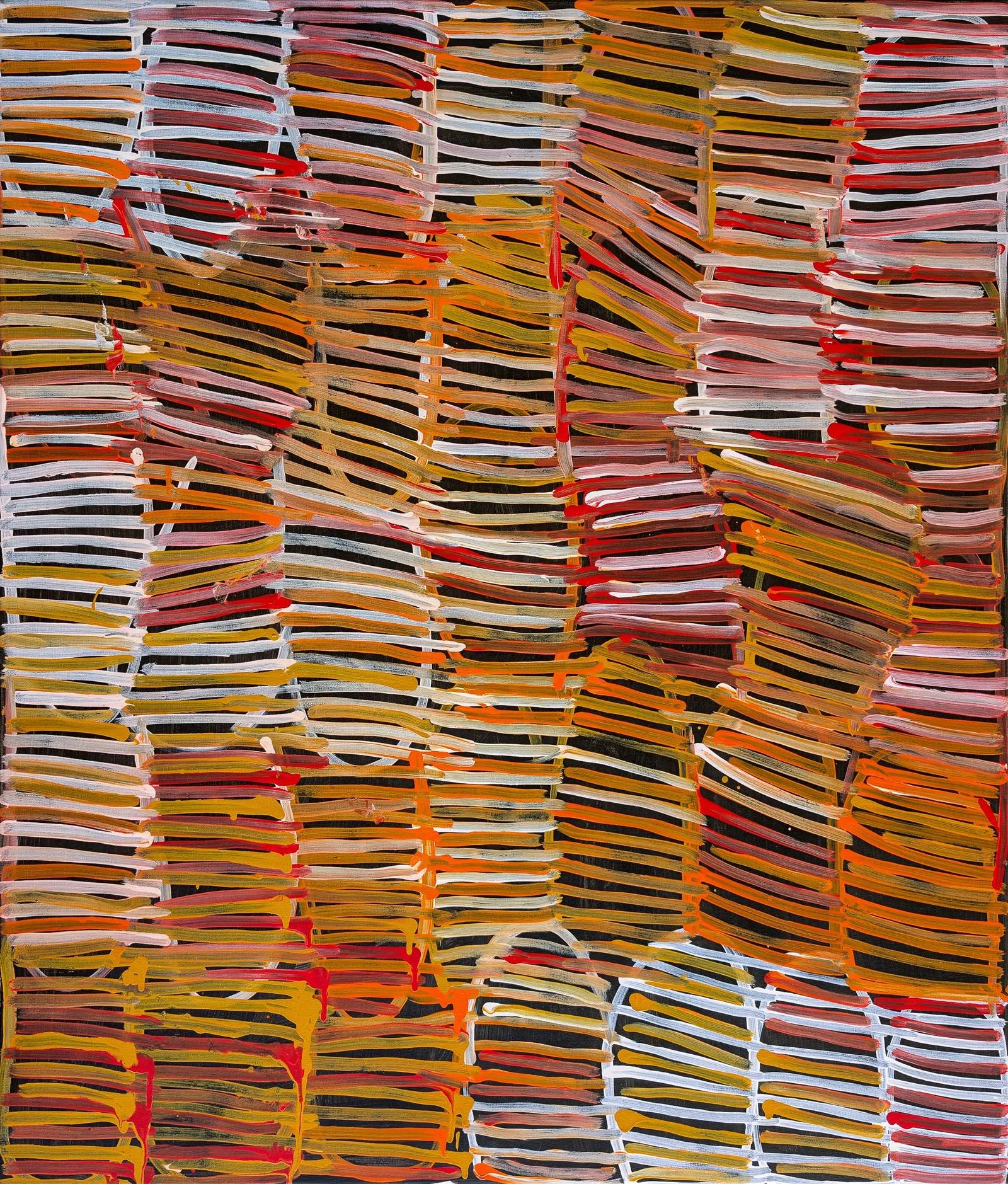 Minnie Pwerle, Bush Melon / Body Paint Design, 2005, synthetic polymer paint on canvas, 124 x 105 cm