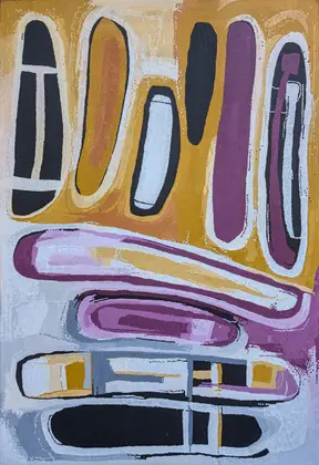 Helen  McCarthy Tyalmuty, Mugulbi Sticks, 2015, synthetic polymer paint on Belgian linen, 120 x 180 cm
