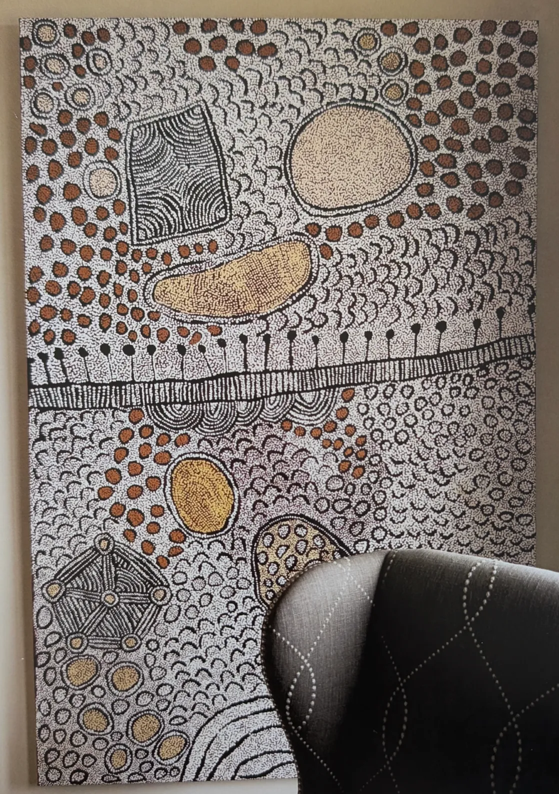 Yinarupa Gibson Nangala, Women's Ceremony / My Country, 2014, synthetic polymer paint on Belgian linen, 180 x 120 cm