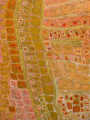 Patrick Olodoodi Tjungurrayi, Tingari, 2016, synthetic polymer paint on linen, 90 x 120 cm