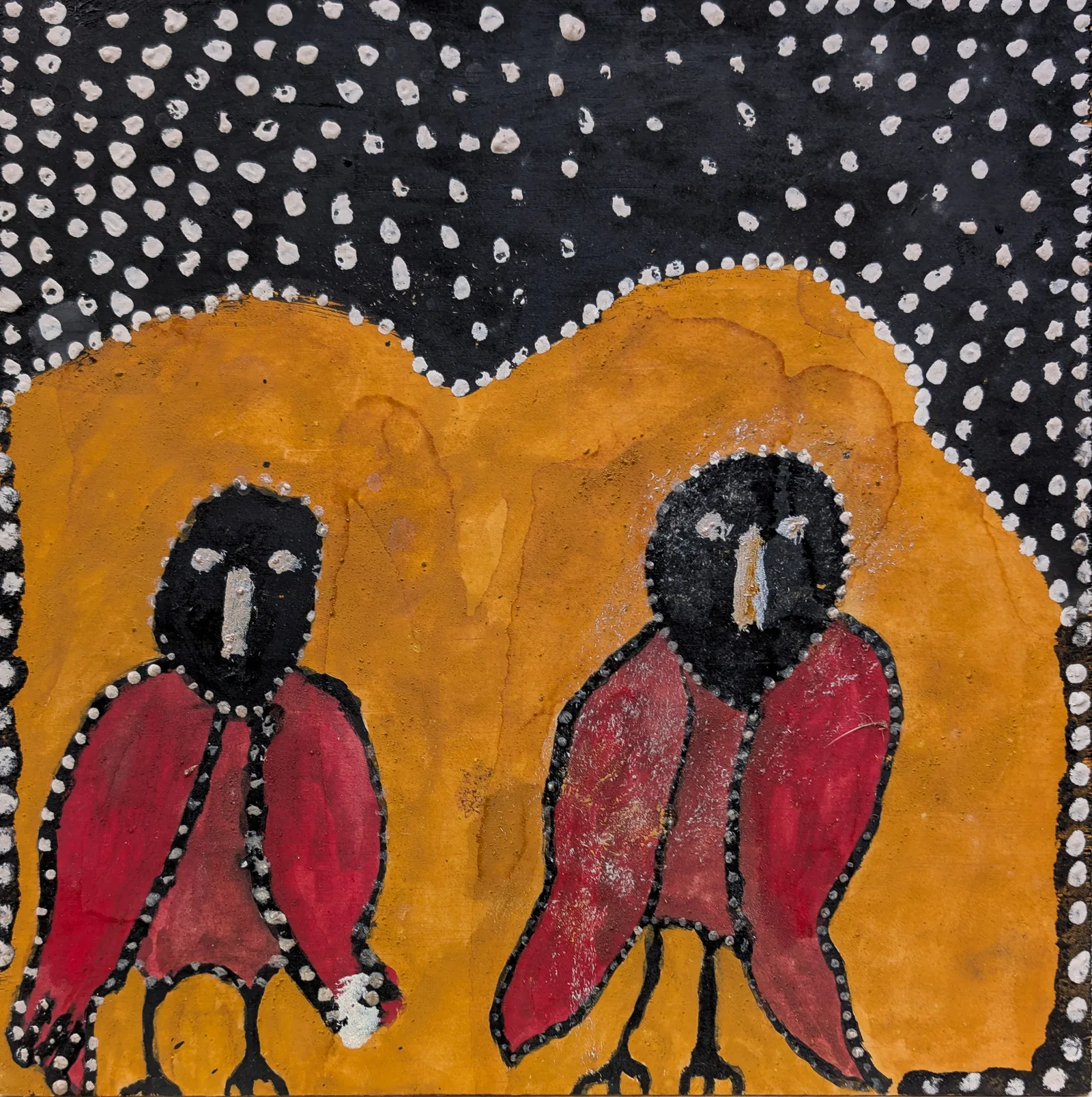 Peter Thomas, Owl Dreaming, 2026, natural earth pigments on plywood, 30 x 30 cm; 31.5 x 31.5 cm frame