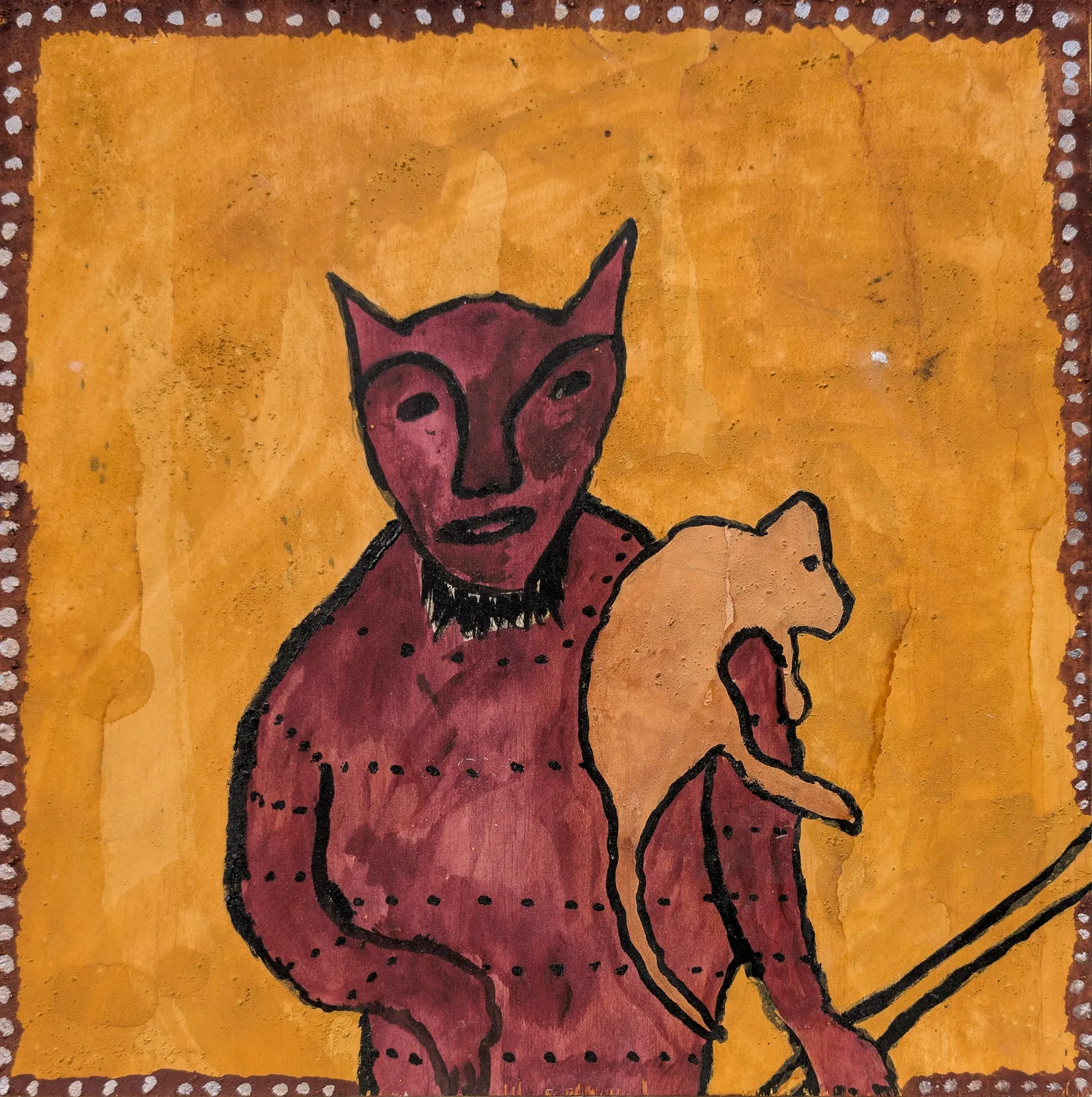 Peter Thomas, Duwari Hunting Kangaroo, 2026, natural earth pigments on plywood, 30 x 30 cm