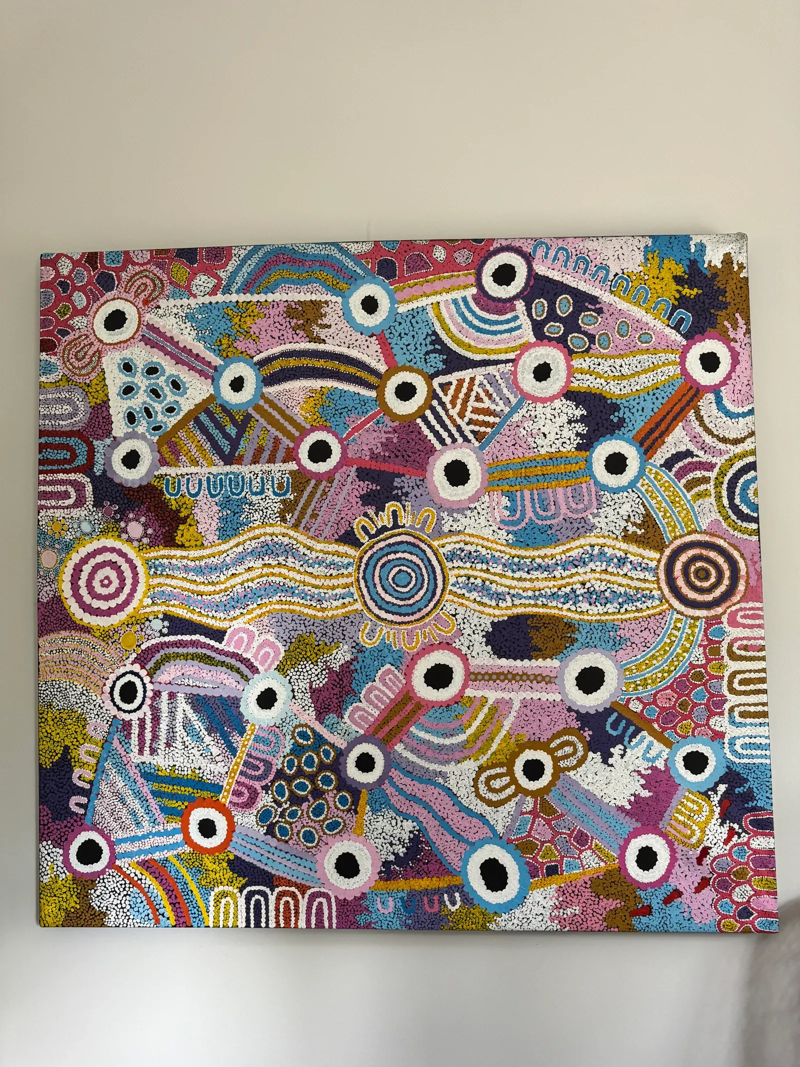 Emma Louise Hollingsworth (Mulganai), My Journey, 20018, synthetic polymer paint on canvas, 130 x 138 cm