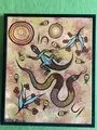 Karen Taylor, Snake & Goanna, synthetic polymer paint on canvas, 34 x 27 cm