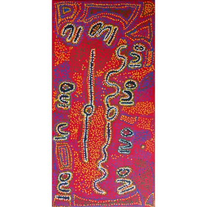 Karen Napaljarri Barnes, Mina Mina Jukurrpa (Minna Mina Dreaming), 2006, synthetic polymer paint on Belgian linen, 91 x 46 cm