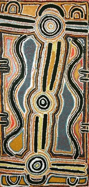 Ivy Poulson, Pikilyi Jukurrpa (Vaughan Springs Dreaming), 2006, synthetic polymer paint on Belgian linen, 91 x 46 cm