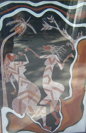 Wesley Ngainmirra, Mannguk Djang - Diarrhoea Dreaming, 1995, natural earth pigments on paper, 103 x 153 cm