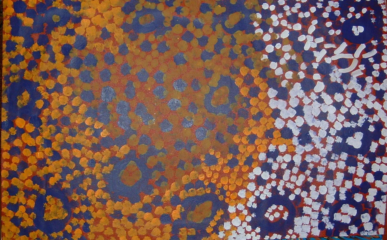 Lorna Naparrula Fencer, Caterpillar, 1999, synthetic polymer paint on canvas, 88 x 56cm