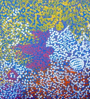 Lorna Naparrula Fencer, Caterpillar, 1996, synthetic polymer paint on linen, 132 x 126.5 cm