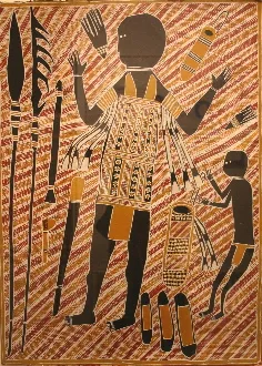 Graham Milmarapy, Dhapi - Initiation Ceremony, 1999, natural earth pigments on paper, 77 x 56cm