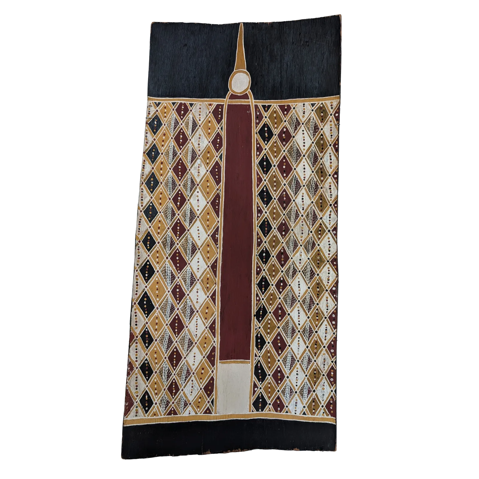 James Gaykamangu, Niwuda - Wild Honey Totem, 1992, natural earth pigments on bark, 60 x 117cm