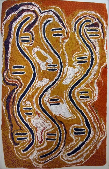 Lily Nangala Scobie, Water Dreaming, 1999, synthetic polymer paint on canvas, 118 x 70cm