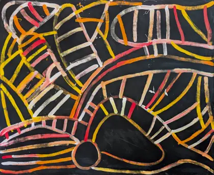 Minnie Pwerle, Awelye Atnwengerrp, 2004, synthetic polymer paint on Belgian linen, 148 x 121 cm